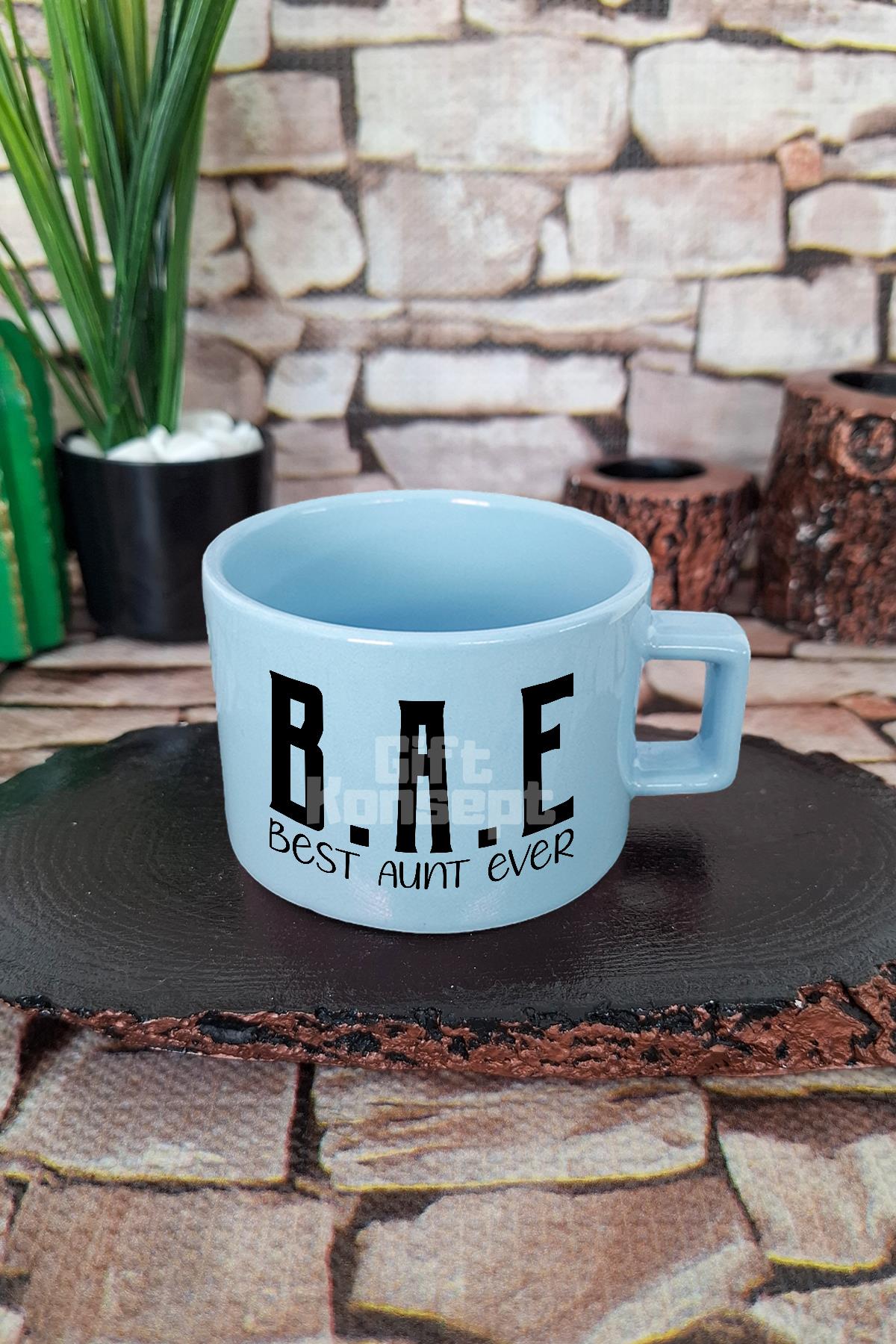 Best Aunt Ever Baskılı En İyi Hala Teyze Kare Kulplu Fincan Mavi Kupa Bardak