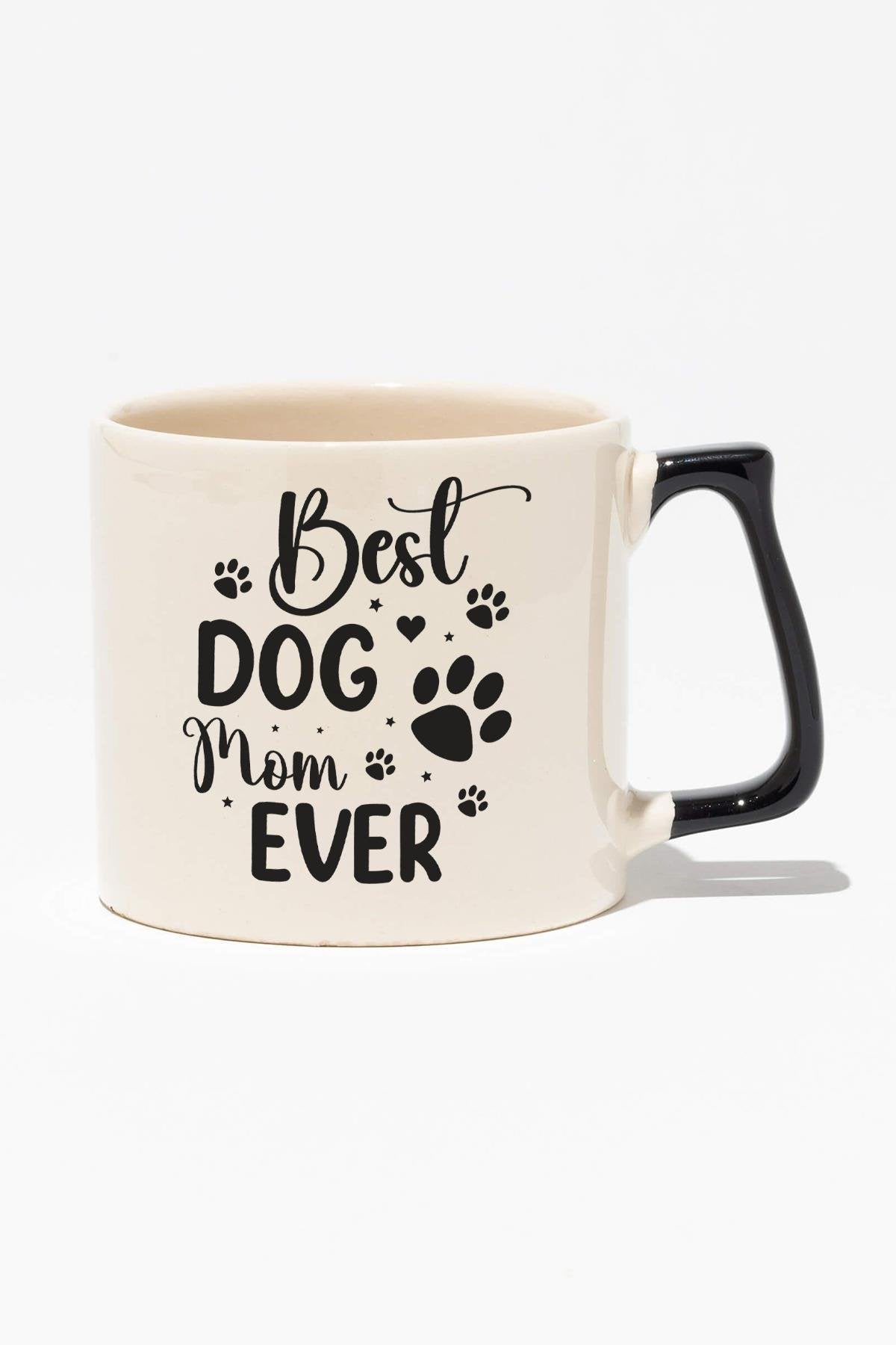 Best Dog Mom Ever No:1 Baskılı Anneler Günü Hediyelik Siyah Kulplu Modern Seramik Kupa
