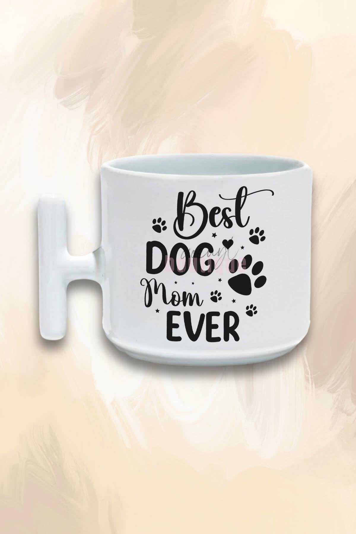 Best Dog Mom Ever No:1 Baskılı Anneler Günü Hediyelik T Kulplu Latte Fincanı Kupa Bardak