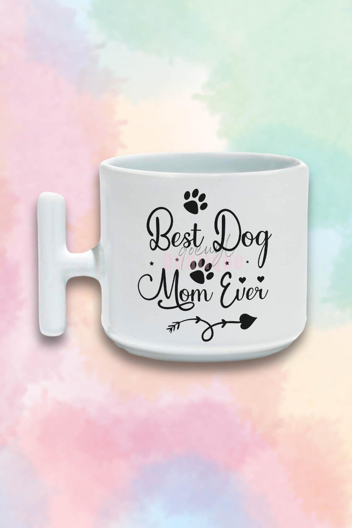 Best Dog Mom Ever No:2 Baskılı Anneler Günü Hediyelik T Kulplu Latte Fincanı Kupa Bardak