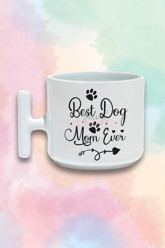Best Dog Mom Ever No:2 Baskılı Anneler Günü Hediyelik T Kulplu Latte Fincanı Kupa Bardak