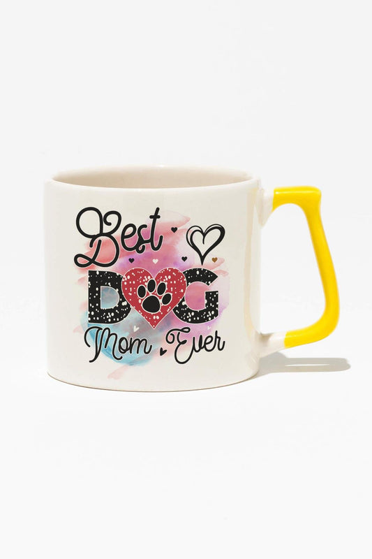 Best Dog Mom Ever No:3 Baskılı Anneler Günü Hediyelik Sarı Kulplu Modern Seramik Kupa