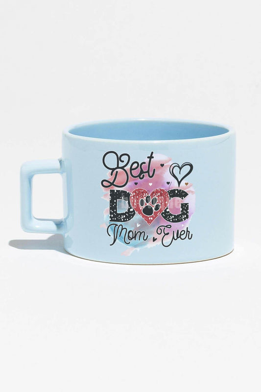 Best Dog Mom Ever No:3 Baskılı Anneler Günü Hediyelik Mavi Dikdörtgen Kulplu Fincan Kupa Bardak