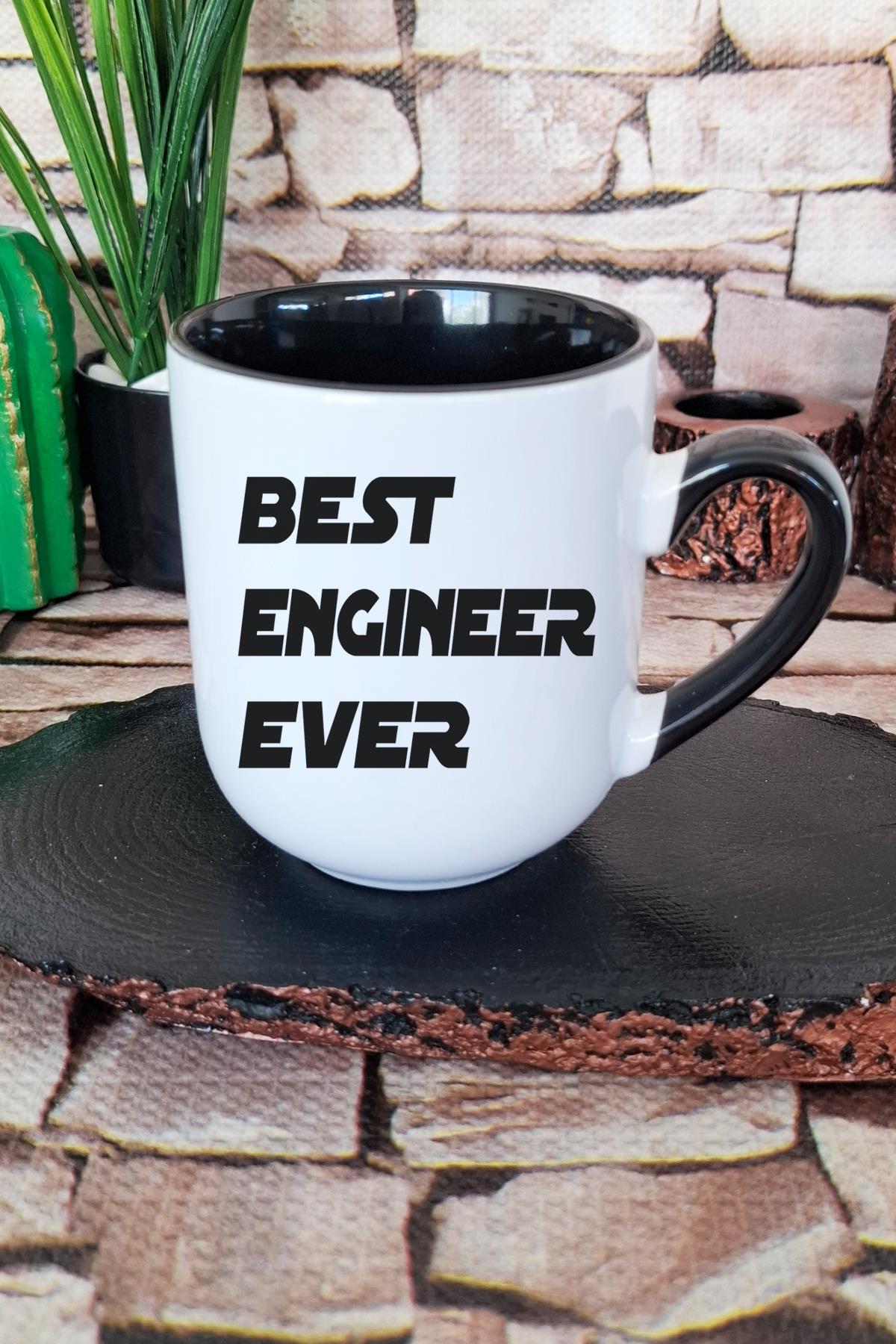 Best Engineer Ever Mühendis Hediye Baskılı İçi ve Kulpu Siyah Renkli Premium Kupa Bardak