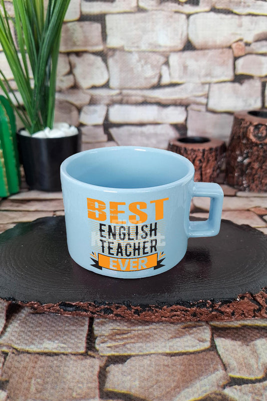 Best English Teacher Ever Baskılı İngilizce Öğretmeni Kare Kulplu Fincan Mavi Kupa Bardak