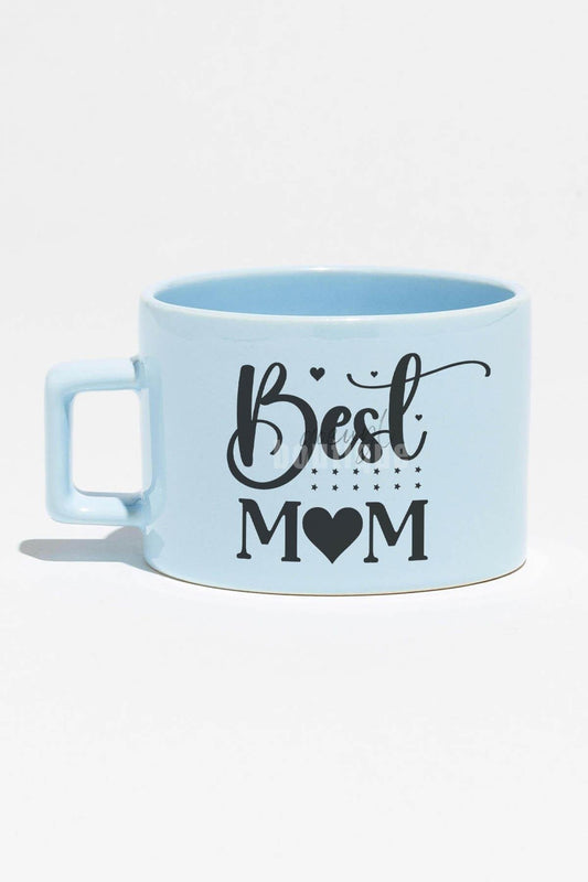 Best Mom Baskılı Anneler Günü Hediyelik Mavi Dikdörtgen Kulplu Fincan Kupa Bardak