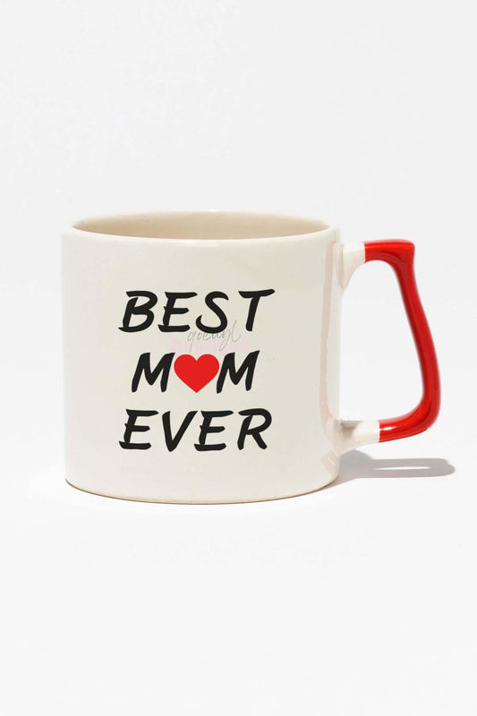 Best Mom Ever Anneler Günü Baskılı Kırmızı Kulplu Modern Seramik Kupa