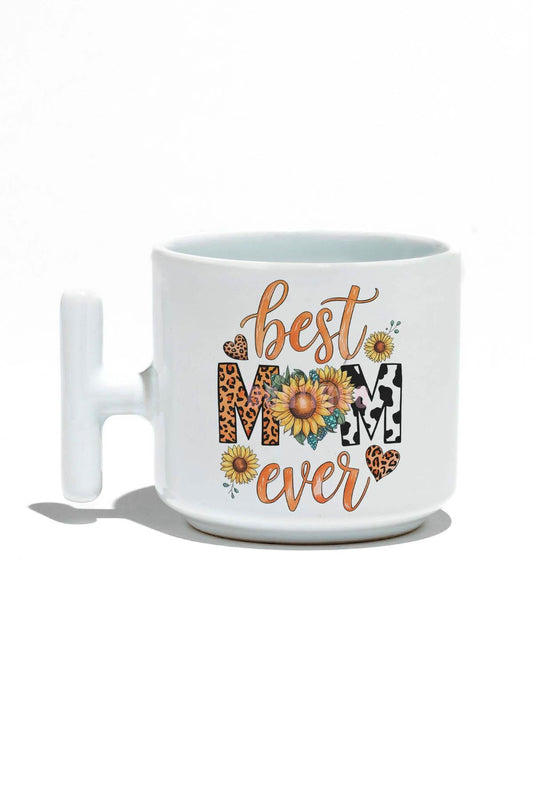 Best Mom Ever Baskılı Anneler Günü Hediyelik T Kulplu Latte Fincanı Kupa Bardak