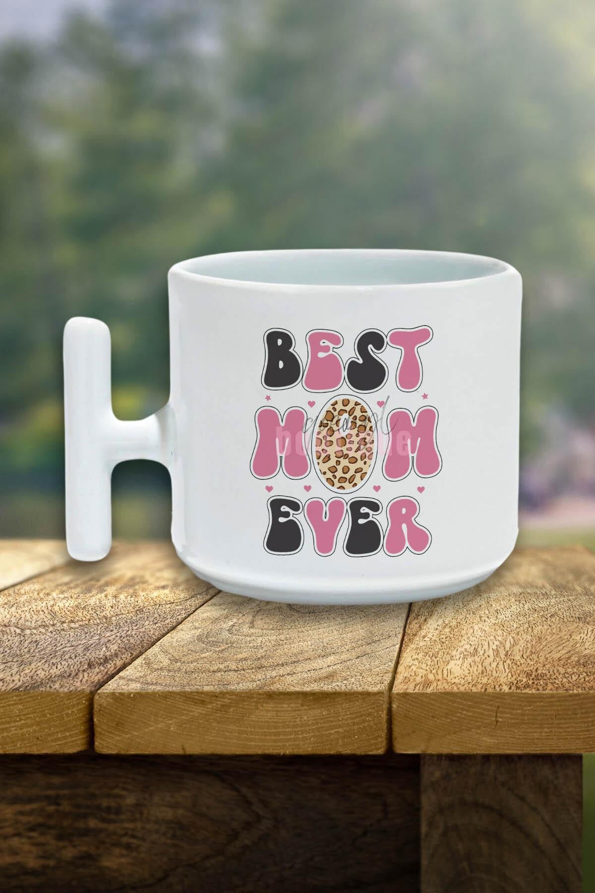 Best Mom Ever No:2 Baskılı Anneler Günü Hediyelik T Kulplu Latte Fincanı Kupa Bardak