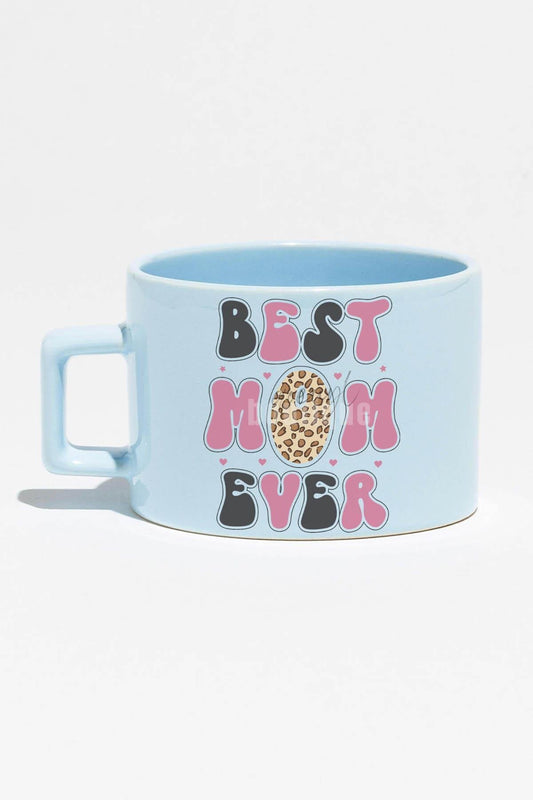 Best Mom Ever No:2 Baskılı Anneler Günü Hediyelik Mavi Dikdörtgen Kulplu Fincan Kupa Bardak
