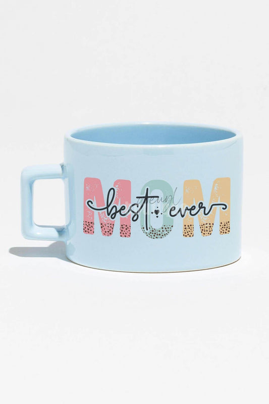 Best Mom Ever No:3 Baskılı Anneler Günü Hediyelik Mavi Dikdörtgen Kulplu Fincan Kupa Bardak