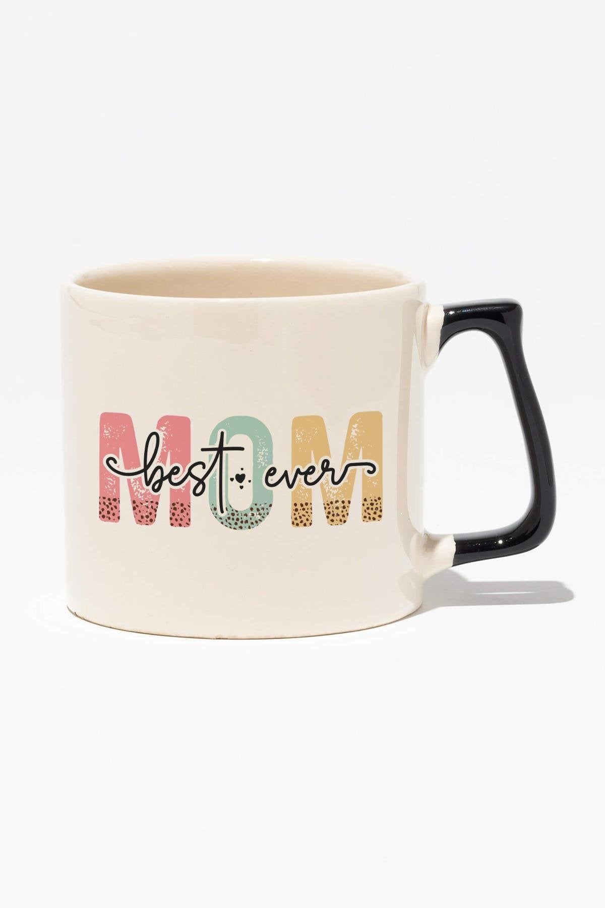 Best Mom Ever No:3 Baskılı Anneler Günü Hediyelik Siyah Kulplu Modern Seramik Kupa
