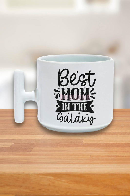 Best Mom In The Galaxy Baskılı Anneler Günü Hediyelik T Kulplu Latte Fincanı Kupa Bardak