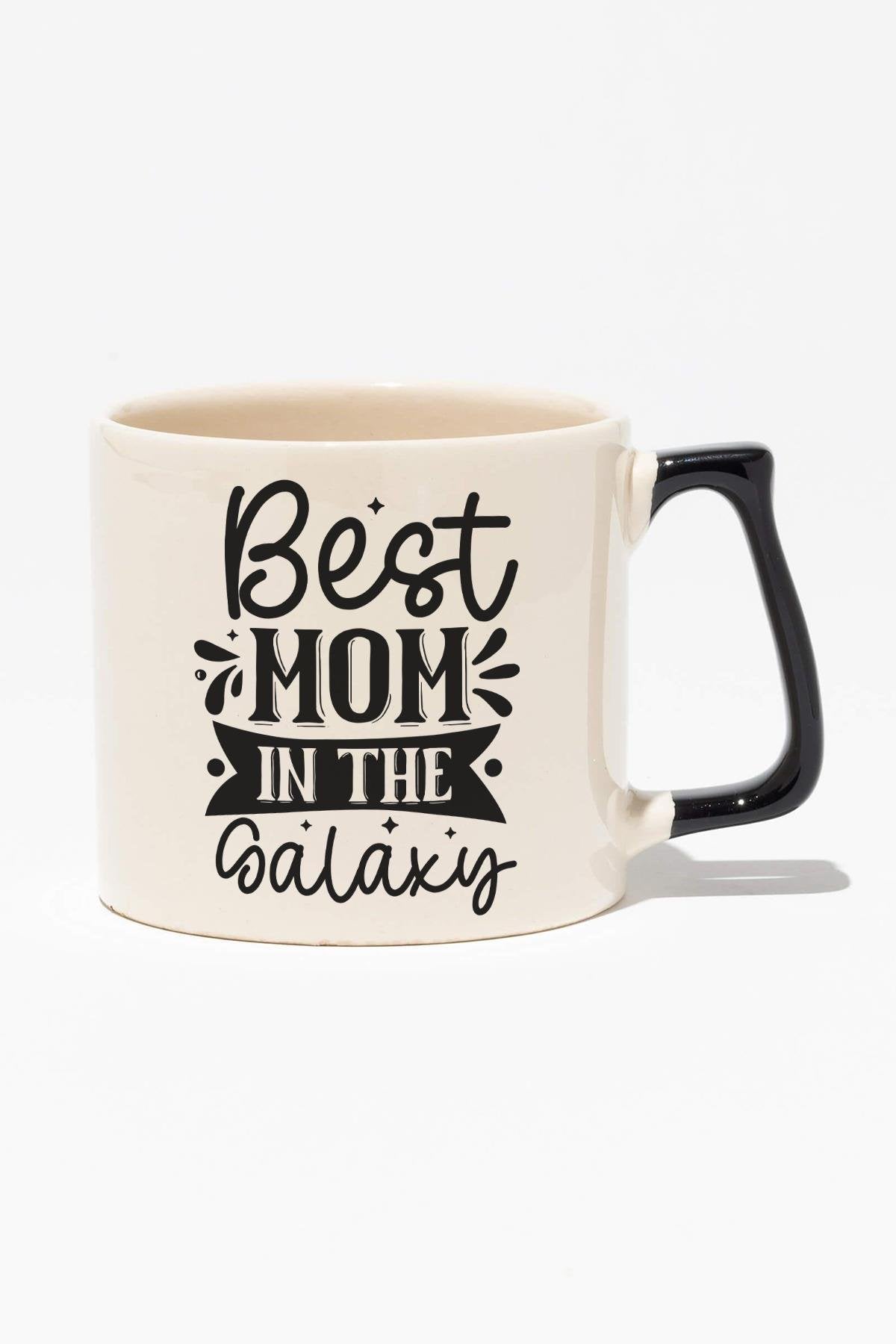 Best Mom In The Galaxy Baskılı Anneler Günü Hediyelik Siyah Kulplu Modern Seramik Kupa