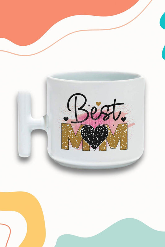 Best Mom No:2 Baskılı Anneler Günü Hediyelik T Kulplu Latte Fincanı Kupa Bardak