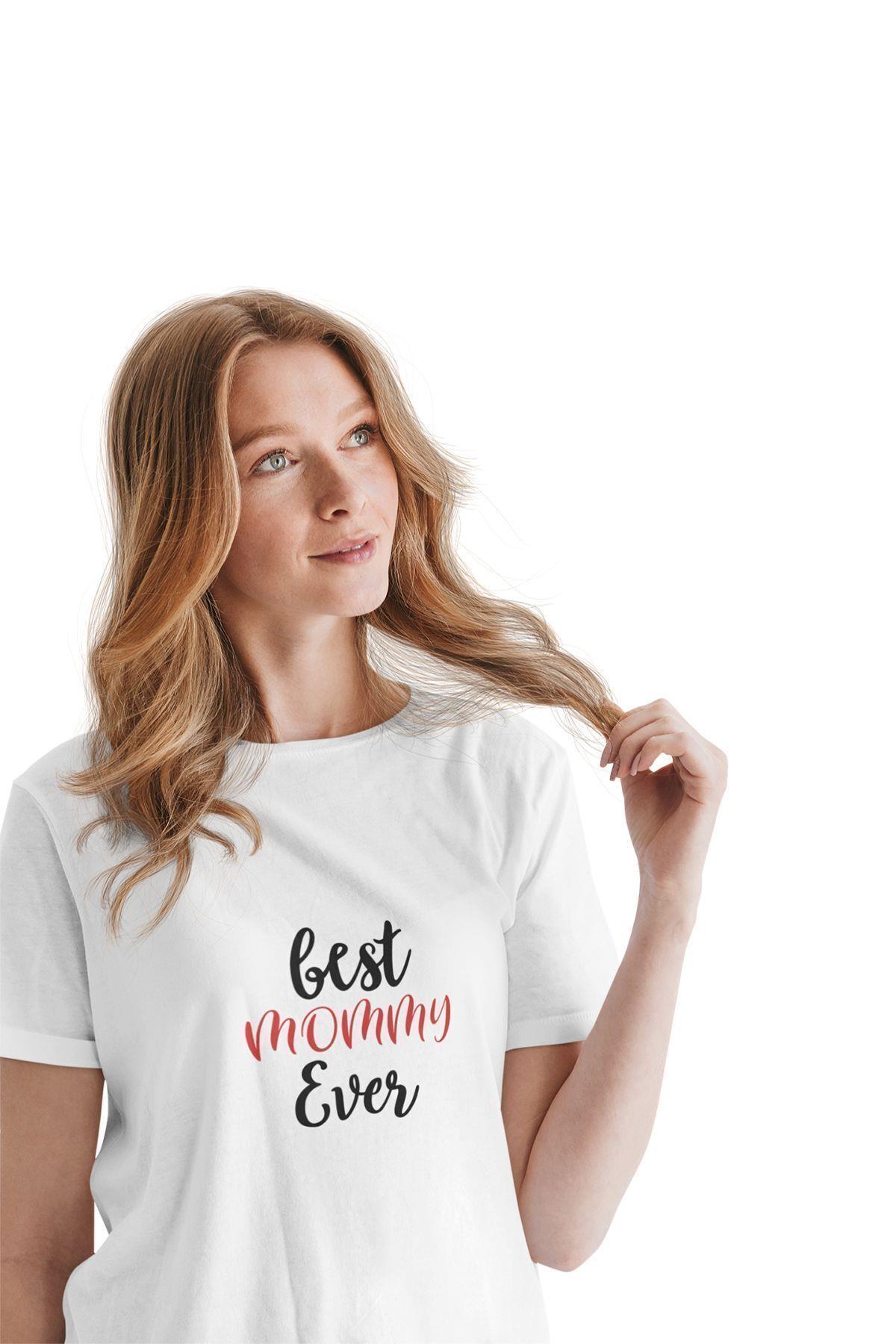 Best Mommy Ever Baskılı Anneler Günü Doğum Günü Hediyelik Eğlenceli Beyaz Unisex T-Shirt