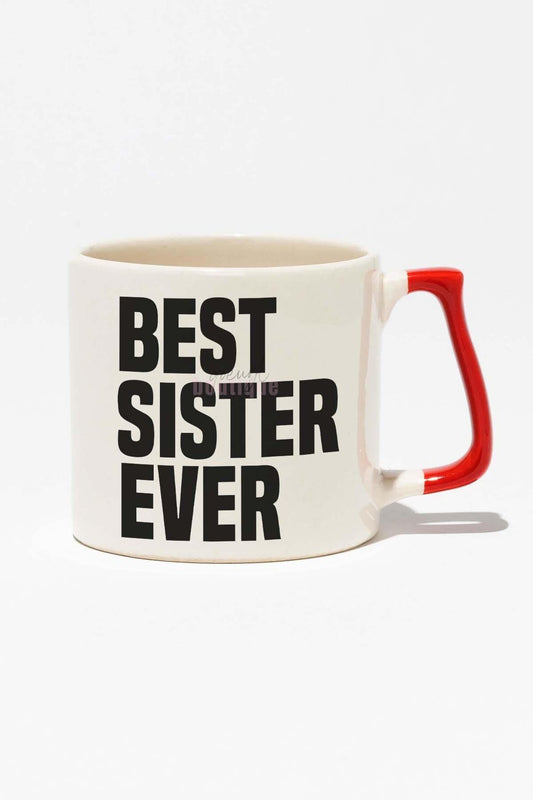 Best Sister Ever Abla Kız Kardeş Arkadaş Hediyelik Beyaz Baskılı Kırmızı Kulplu Modern Seramik Kupa