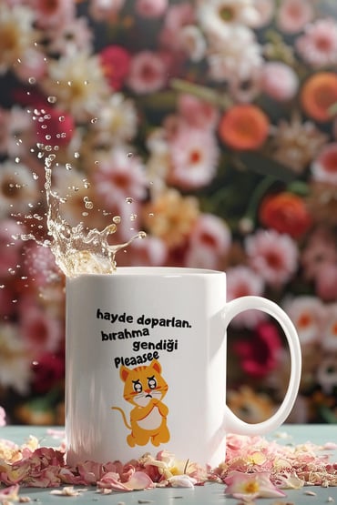 Bırakma Kendini-Kedi Baskılı Eğlenceli Motivasyon Beyaz Kupa Bardak