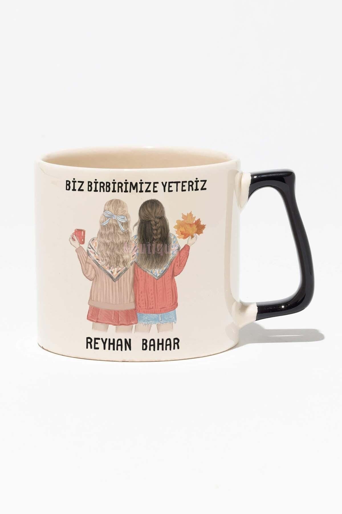 Biz Birbirimize Yeteriz Arkadaşlık Baskılı Kırmızı Kulplu Modern Seramik Kupa