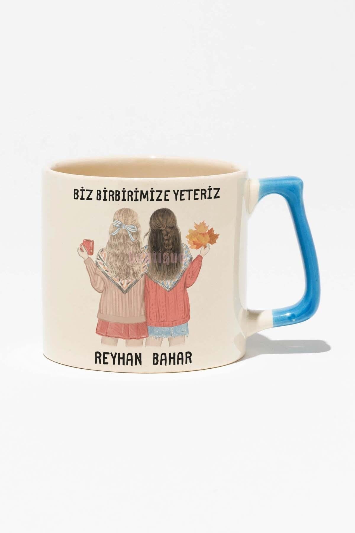 Biz Birbirimize Yeteriz Arkadaşlık Baskılı Kırmızı Kulplu Modern Seramik Kupa