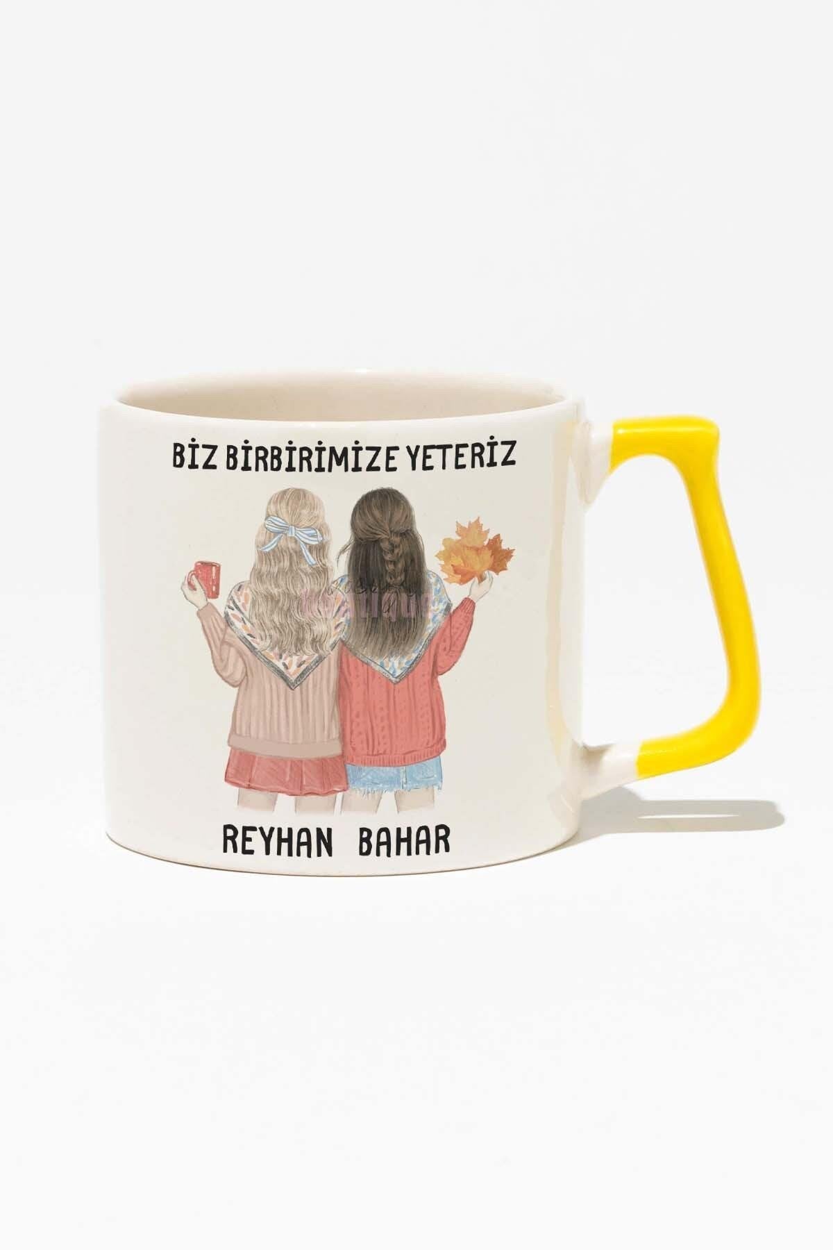 Biz Birbirimize Yeteriz Arkadaşlık Baskılı Kırmızı Kulplu Modern Seramik Kupa