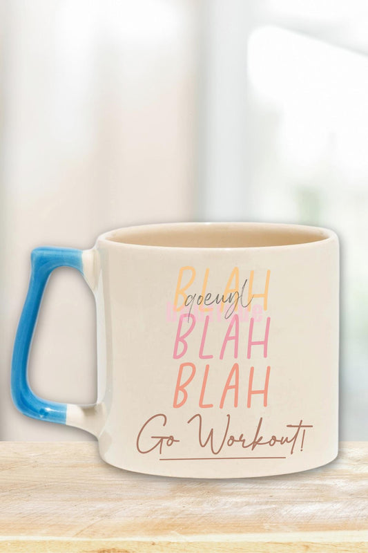 Blah Blah Blah Go Workout! Yazılı Komik Gym Spor Motivasyonu Hediyelik Kulplu Kupa Bardak