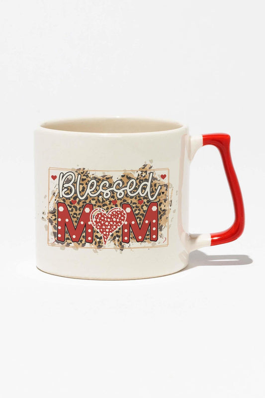 Blessed Mom Baskılı Anneler Günü Hediyelik Kırmızı Kulplu Modern Seramik Kupa