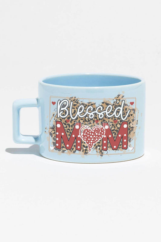 Blessed Mom Baskılı Anneler Günü Hediyelik Mavi Dikdörtgen Kulplu Fincan Kupa Bardak