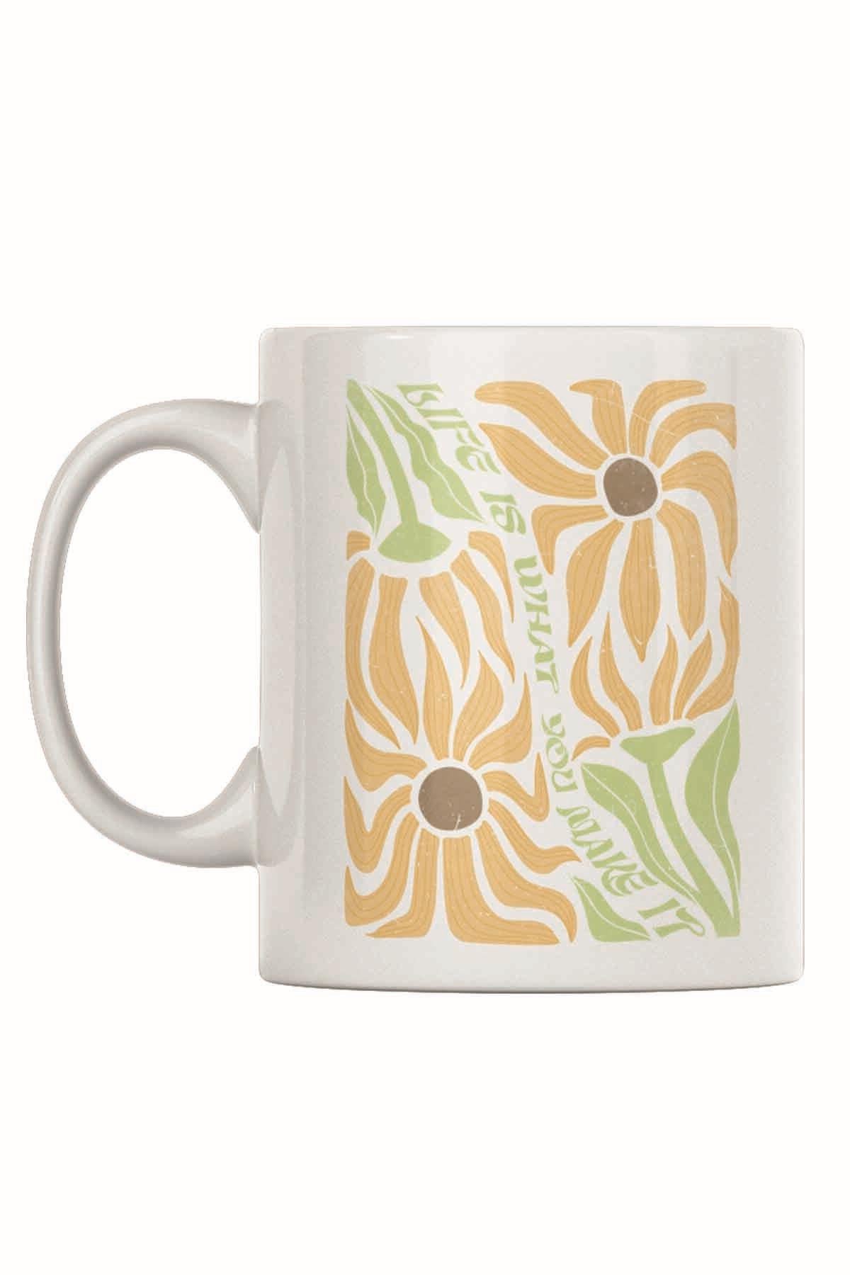 Boho Bohem Çiçek Desenli Motivasyon Temalı No:9 Baskılı Kupa Bardak