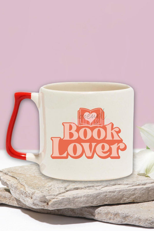 Book Lover Klasik Yazılı Kitapsever Hediyelik Kırmızı Kulplu Kupa Bardak