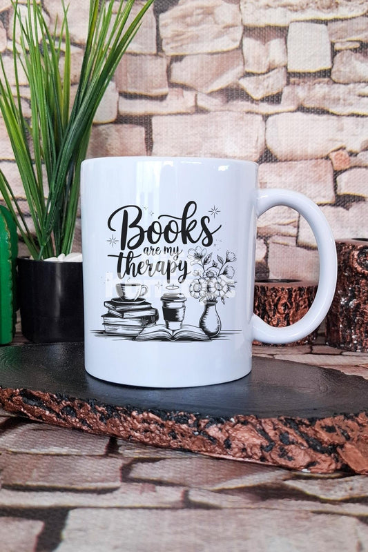 Books Are My Therapy Yazılı Kitap Benim Terapim Mottosu Hediye Baskılı Kupa Bardak