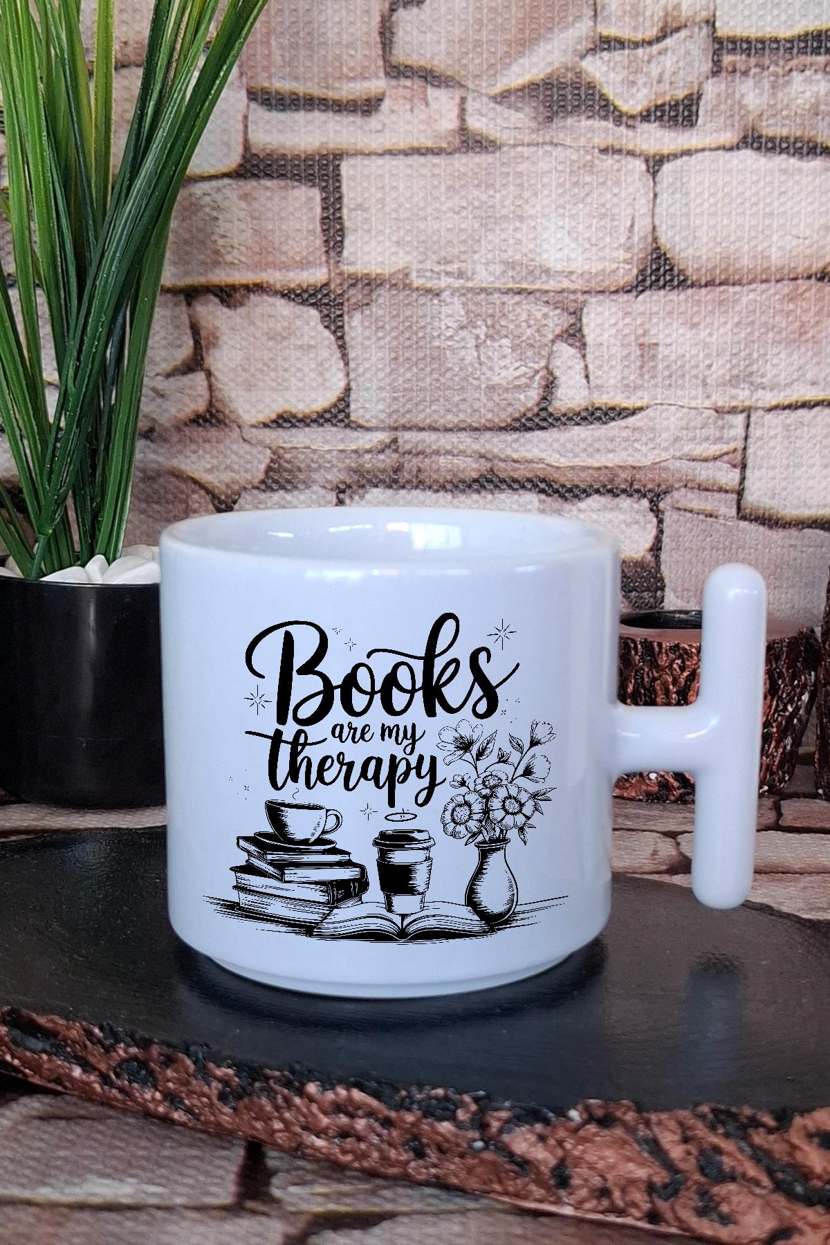 Books Are My Therapy Yazılı Kitap Benim Terapim Mottosu Hediye T Kulplu Latte Fincanı Kupa Bardak