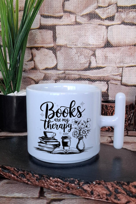 Books Are My Therapy Yazılı Kitap Benim Terapim Mottosu Hediye T Kulplu Latte Fincanı Kupa Bardak