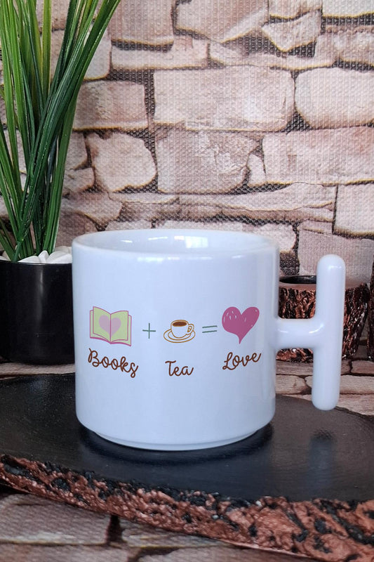 Books Tea Love Temalı Kitap ve Çay Aşkı Hediyelik T Kulplu Latte Fincanı Kupa Bardak