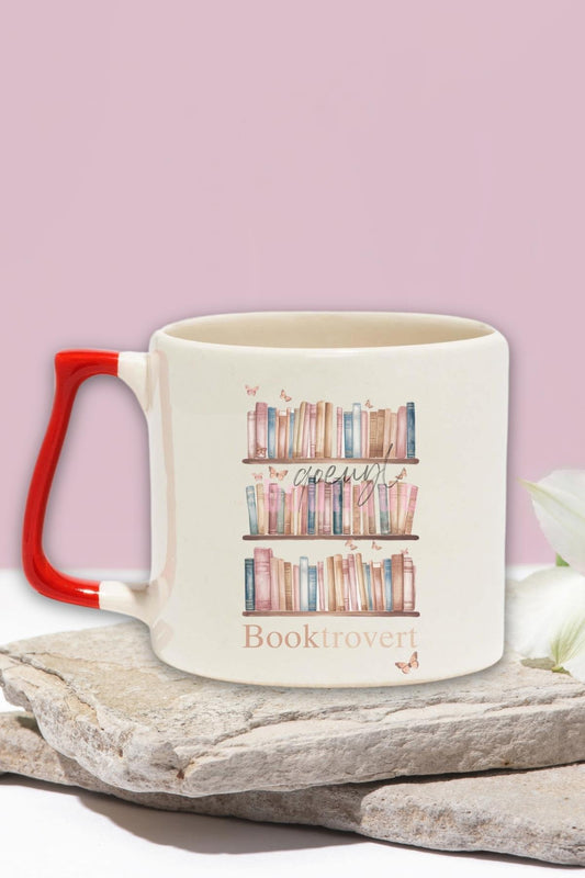 Booktrovert 3 Baskılı Kitap Aşığı İçe Dönük Hediyelik Kulplu Kupa Bardak