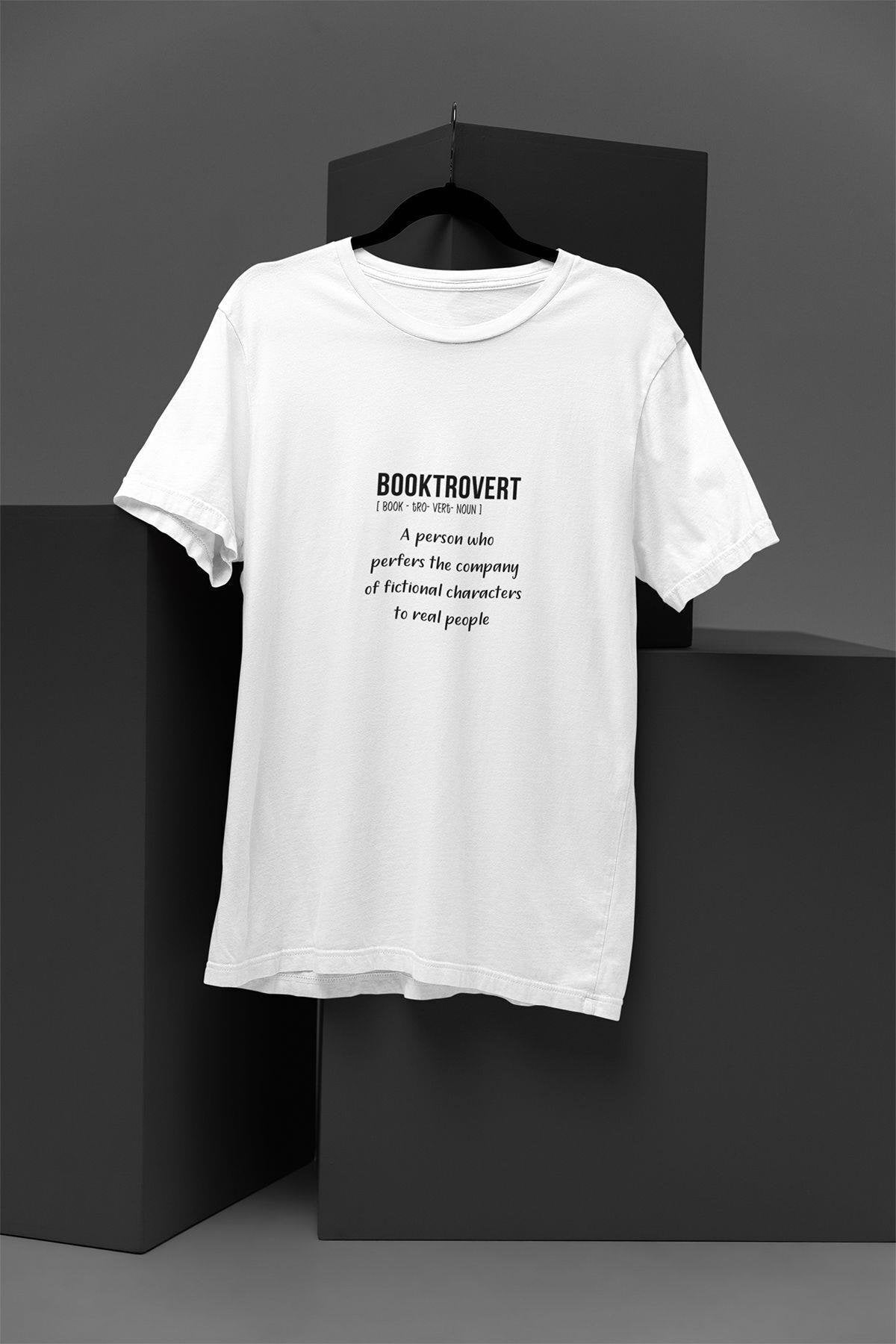 Booktrovert Sözlük Kitap Baskılı Booklover Hediyelik Beyaz Unisex T-Shirt
