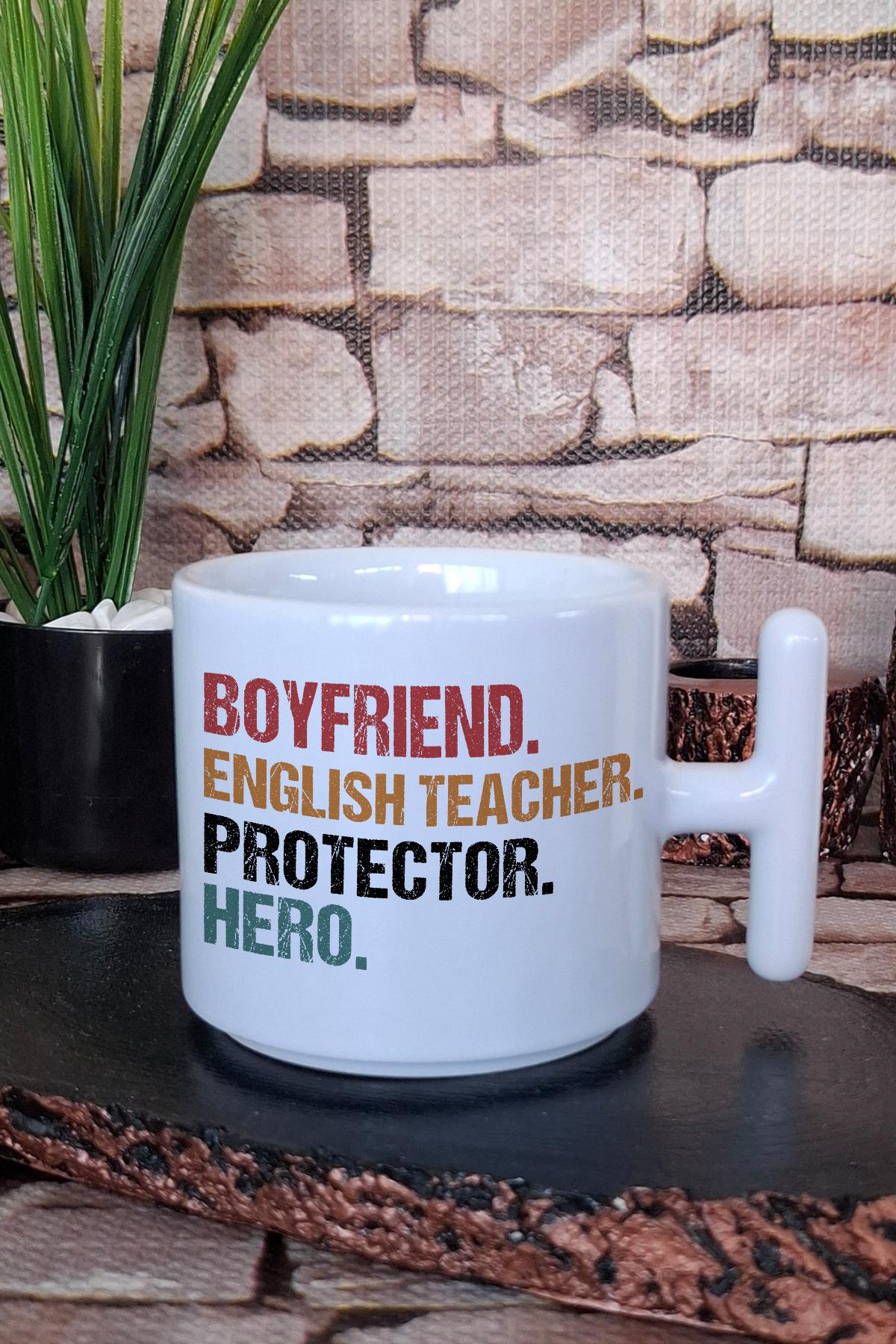 Boyfriend English Teacher Baskılı İngilizce Öğretmeni Hediye T Kulplu Latte Fincanı Kupa Bardak