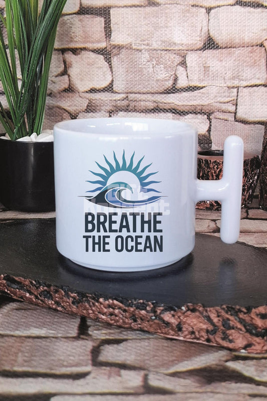Breathe The Ocean Baskılı T Kulplu Latte Fincanı Kupa Bardak