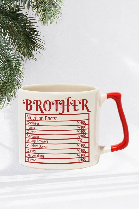 Brother Nutrition Facts Baskılı | Erkek Kardeş Abi Hediyelik | Kırmızı Kulplu Modern Seramik Kupa
