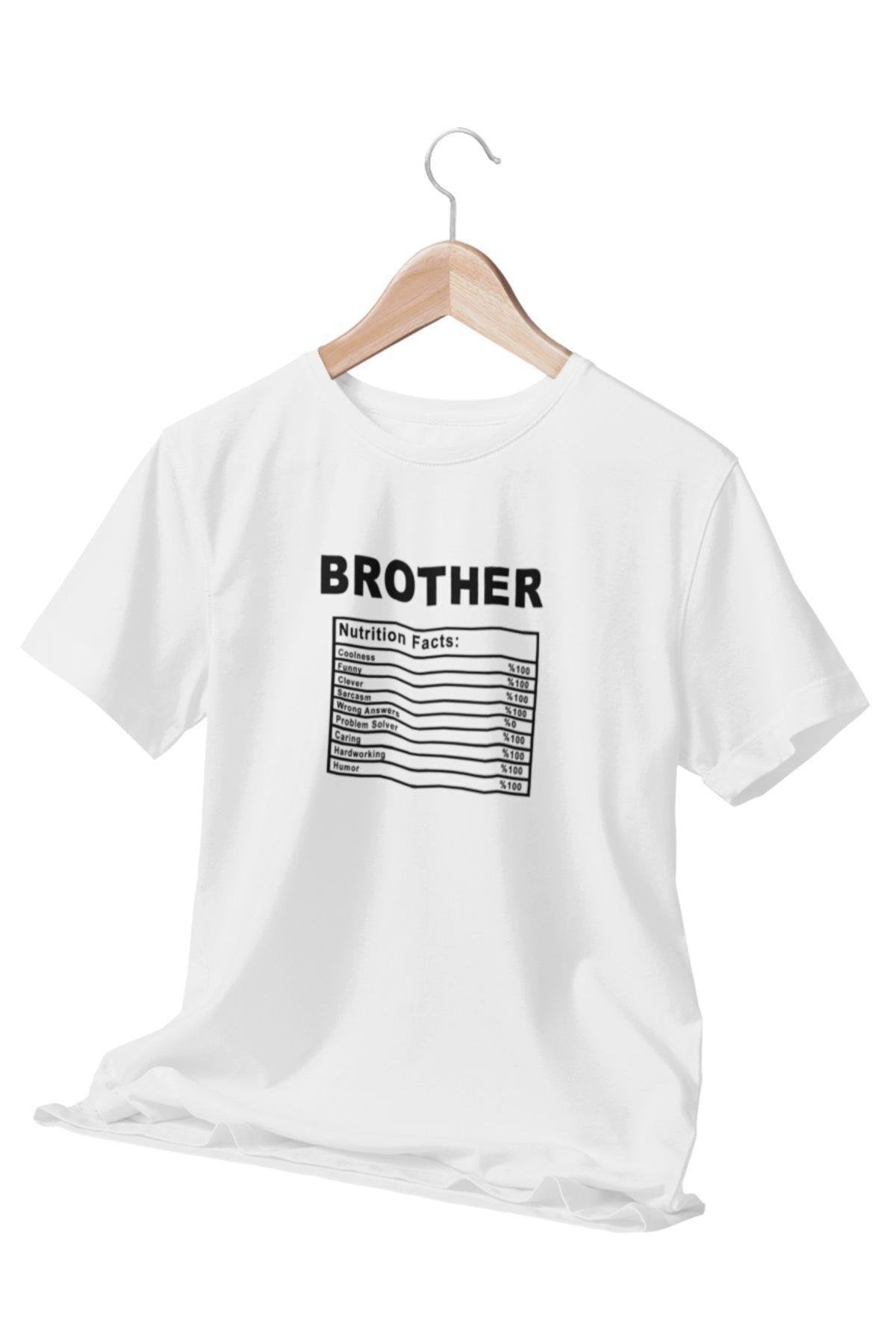 Brother Nutrition Facts Baskılı Erkek Kardeş Doğum Günü Özel Gün Hediyelik Beyaz Unisex T-Shirt