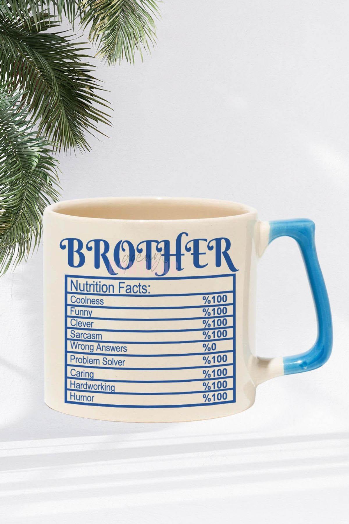 Brother Nutrition Facts Baskılı | Erkek Kardeş Abi Hediyelik | Kırmızı Kulplu Modern Seramik Kupa