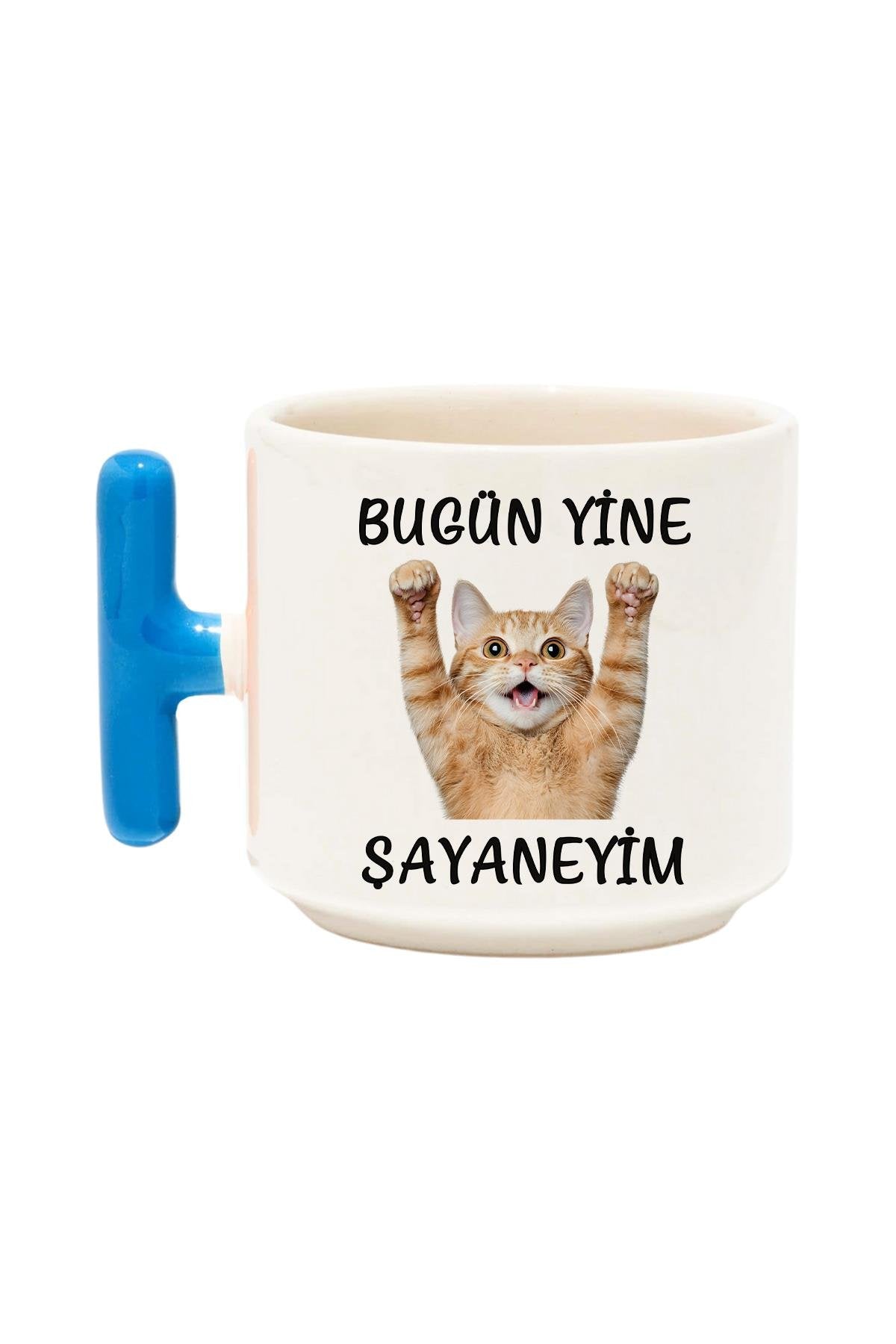 Bugün Yine Şahaneyim-Komik Kedi Baskılı Komik T Kulp Latte Fincanı Kupa Bardak