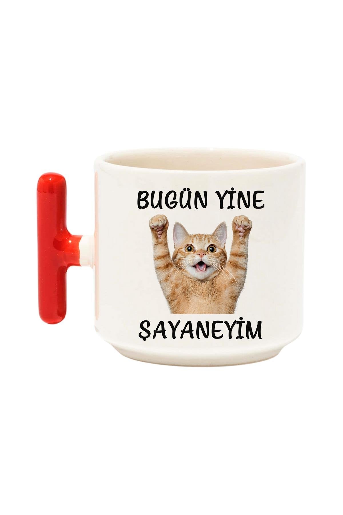Bugün Yine Şahaneyim-Komik Kedi Baskılı Komik T Kulp Latte Fincanı Kupa Bardak