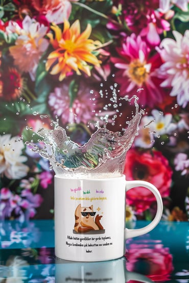 Bütün Güzellikler Bende Senden Naber-Kedi Baskılı Eğlenceli Hediyelik Beyaz Kupa Bardak