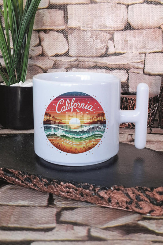 California Baskılı T Kulplu Latte Fincanı Kupa Bardak