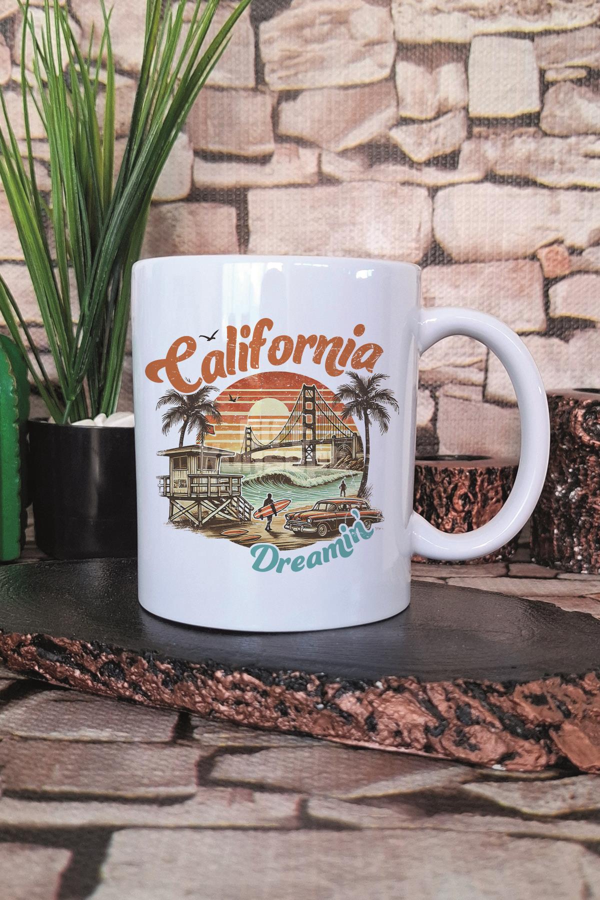 California Summer Trip Baskılı Yaz Tatili Gezisi Teması Hediye Baskılı Kupa Bardak