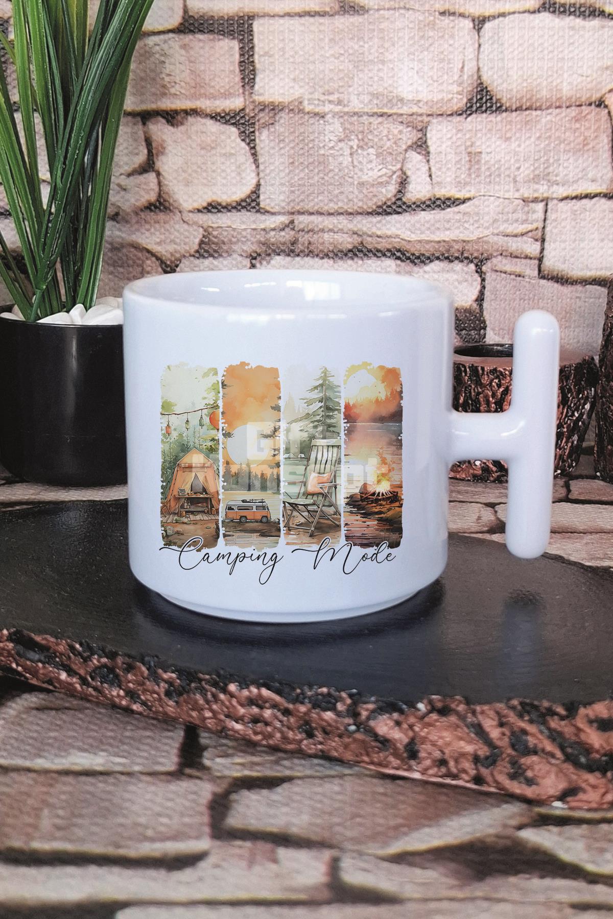 Camping Mode Baskılı T Kulplu Latte Fincanı Kupa Bardak
