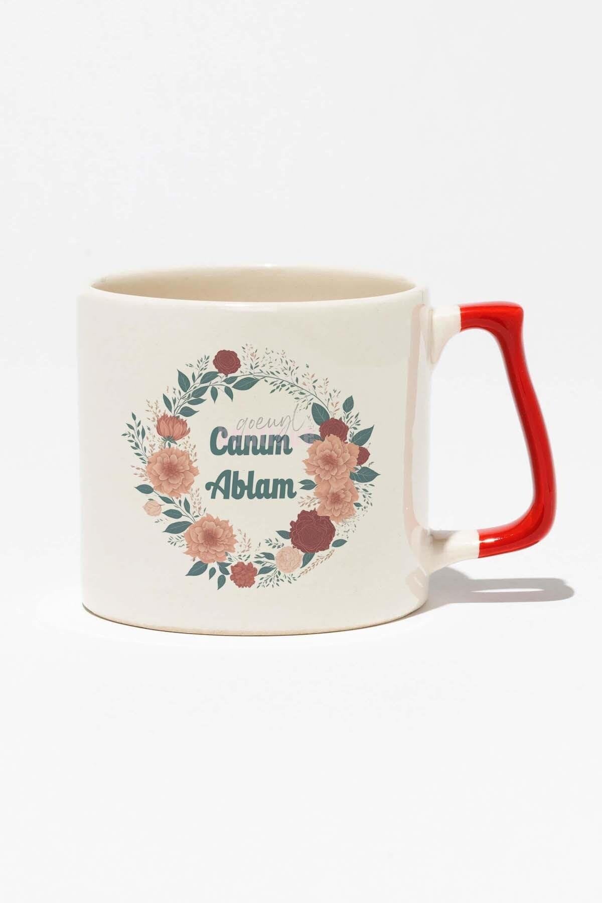 Canım Ablam Baskılı Doğum Günü Hediyelik Baskılı Kırmızı Kulplu Modern Seramik Kupa