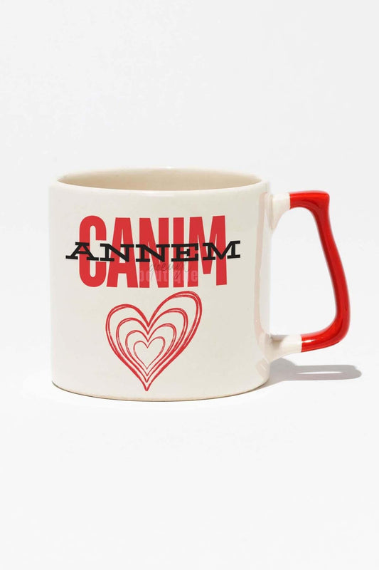 Canım Annem Baskılı Kırmızı Kulplu Modern Seramik Kupa