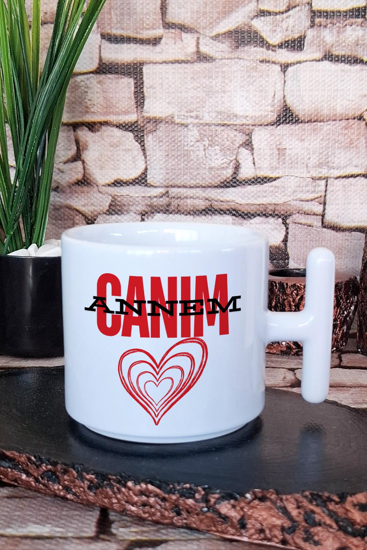 Canım Annem Baskılı T Kulplu Latte Fincanı Kupa Bardak